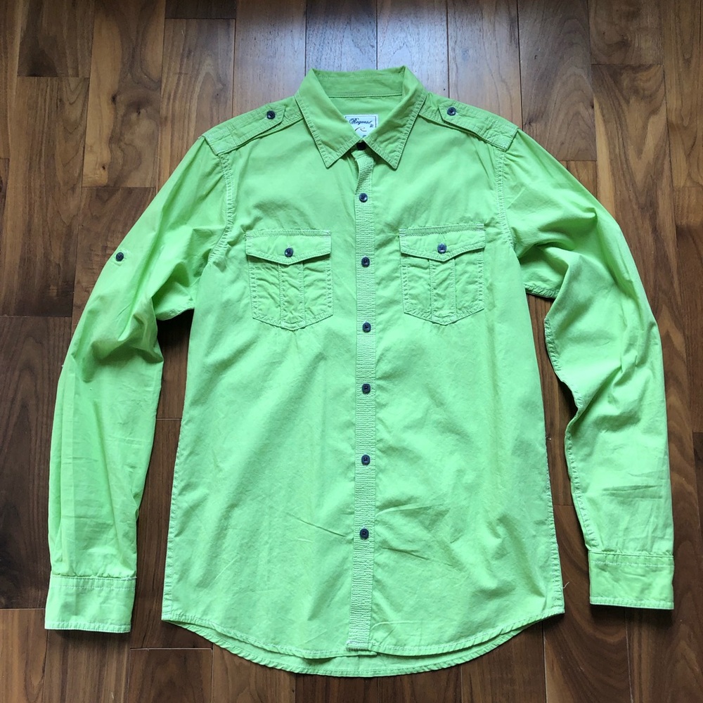 Green Mens Medium Request Button Down Casual Shirt